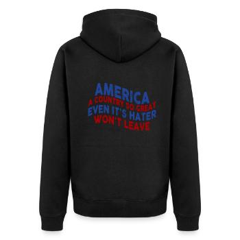 Amerika: Ein Land, das so großartig ist, dass die USA patriotisch sind - Unisex Premium Bio Zip Hoodie - Schwarz - Hinten - Nico (187cm)
