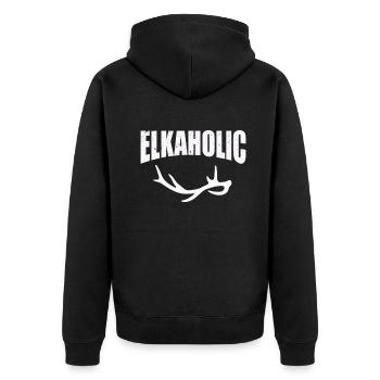 Elchjagd Elkaholic Jäger - Unisex Premium Bio Zip Hoodie - Schwarz - Hinten - Nico (187cm)