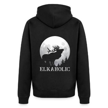 Elchjagd Elkaholic Jäger - Unisex Premium Bio Zip Hoodie - Schwarz - Hinten - Nico (187cm)