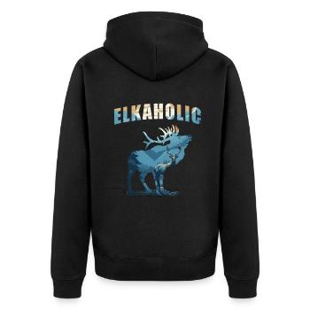 Elchjagd Elkaholic Jäger - Unisex Premium Bio Zip Hoodie - Schwarz - Hinten - Nico (187cm)