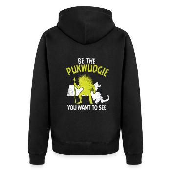 Pukwudgie Kryptide Folklore Mythen - Unisex Premium Bio Zip Hoodie - Schwarz - Hinten - Nico (187cm)