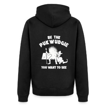 Pukwudgie Kryptide Folklore Mythen - Unisex Premium Bio Zip Hoodie - Schwarz - Hinten - Nico (187cm)