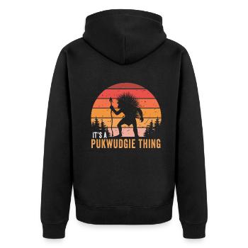 Pukwudgie Cryptid Folklore Myths - Unisex Premium Organic Zip Hoodie - black - Back - Nico (187cm)