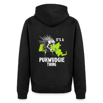 Pukwudgie Kryptide Folklore Mythen - Unisex Premium Bio Zip Hoodie - Schwarz - Hinten - Nico (187cm)