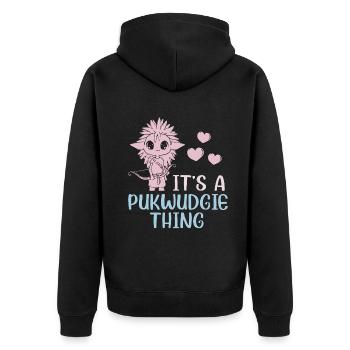 Pukwudgie Kryptide Folklore Mythen - Unisex Premium Bio Zip Hoodie - Schwarz - Hinten - Nico (187cm)