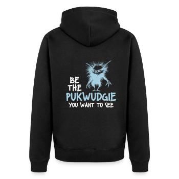 Pukwudgie Kryptide Folklore Mythen - Unisex Premium Bio Zip Hoodie - Schwarz - Hinten - Nico (187cm)