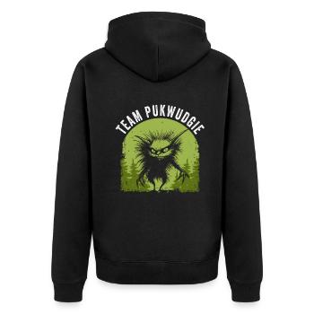 Pukwudgie Kryptide Folklore Mythen - Unisex Premium Bio Zip Hoodie - Schwarz - Hinten - Nico (187cm)