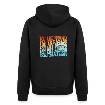 Depression und bipolares Bewusstsein: - Unisex Premium Bio Zip Hoodie - Schwarz - Hinten - Nico (187cm)