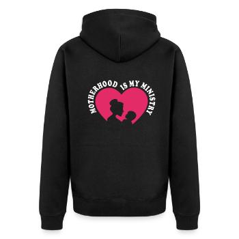 Mutterschaft ist mein Dienst - Unisex Premium Bio Zip Hoodie - Schwarz - Hinten - Nico (187cm)