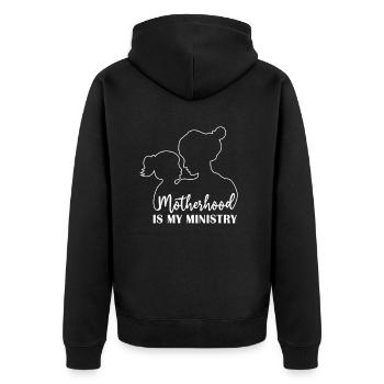 Mutterschaft ist mein Dienst - Unisex Premium Bio Zip Hoodie - Schwarz - Hinten - Nico (187cm)