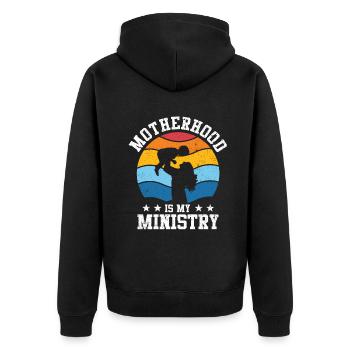Mutterschaft ist mein Dienst - Unisex Premium Bio Zip Hoodie - Schwarz - Hinten - Nico (187cm)