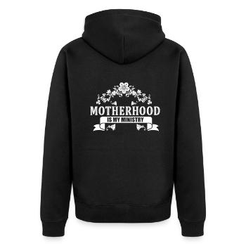 Mutterschaft ist mein Dienst - Unisex Premium Bio Zip Hoodie - Schwarz - Hinten - Nico (187cm)