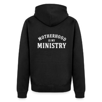 Mutterschaft ist mein Dienst - Unisex Premium Bio Zip Hoodie - Schwarz - Hinten - Nico (187cm)
