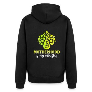Mutterschaft ist mein Dienst - Unisex Premium Bio Zip Hoodie - Schwarz - Hinten - Nico (187cm)