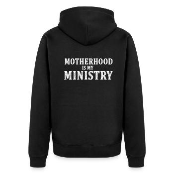 Mutterschaft ist mein Dienst - Unisex Premium Bio Zip Hoodie - Schwarz - Hinten - Nico (187cm)