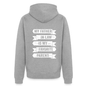 Plaisir familial préféré du fils et du père - A - Veste à capuche bio Premium Unisexe - gris chiné - Dos - Nico (187cm)