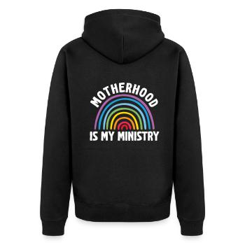 Mutterschaft ist mein Dienst - Unisex Premium Bio Zip Hoodie - Schwarz - Hinten - Nico (187cm)