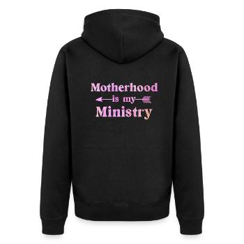 Mutterschaft ist mein Dienst - Unisex Premium Bio Zip Hoodie - Schwarz - Hinten - Nico (187cm)