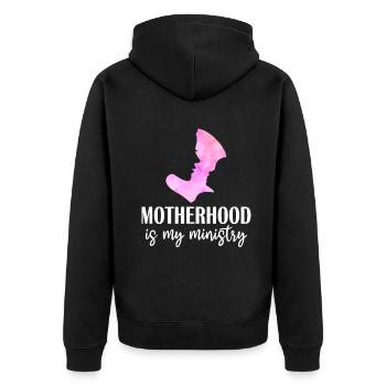 Mutterschaft ist mein Dienst - Unisex Premium Bio Zip Hoodie - Schwarz - Hinten - Nico (187cm)