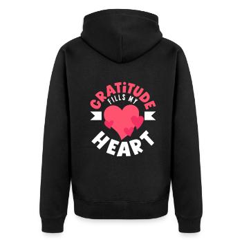 Gratitude Fills My Heart Positive Message - Unisex Premium Bio Zip Hoodie - Schwarz - Hinten - Nico (187cm)