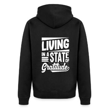 Vivre dans un état de gratitude Message positif - Veste à capuche bio Premium Unisexe - noir - Dos - Nico (187cm)