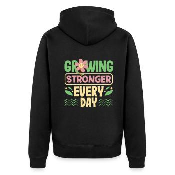 Growing Stronger Every Day Motivational - Unisex Premium Bio Zip Hoodie - Schwarz - Hinten - Nico (187cm)