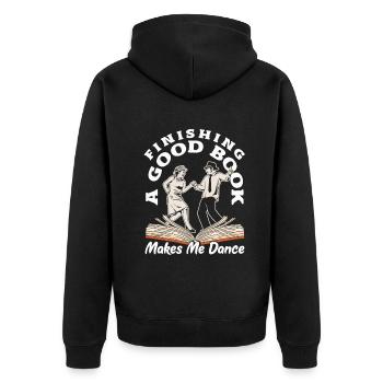 Finishing a Good Book Joyful Reader - Unisex Premium Bio Zip Hoodie - Schwarz - Hinten - Nico (187cm)