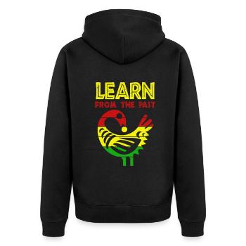 Sankofa Symbol Adinkra Ghana Schwarz - Unisex Premium Bio Zip Hoodie - Schwarz - Hinten - Nico (187cm)