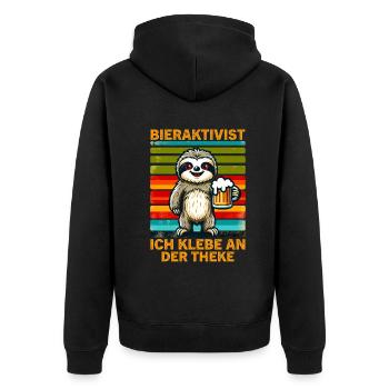 L’activiste de la bière pour laquelle je suis collé au bar - Veste à capuche bio Premium Unisexe - noir - Dos - Nico (187cm)