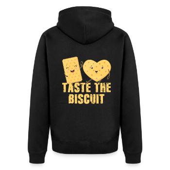Schmecken Sie den Keks Schmecken Sie die Güte - Unisex Premium Bio Zip Hoodie - Schwarz - Hinten - Nico (187cm)