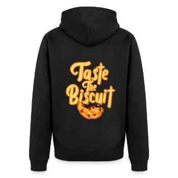 Schmecken Sie den Keks Schmecken Sie die Güte - Unisex Premium Bio Zip Hoodie - Schwarz - Hinten - Nico (187cm)
