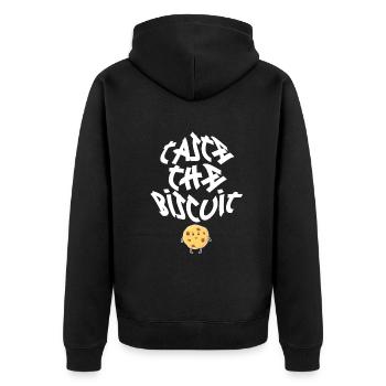 Schmecken Sie den Keks Schmecken Sie die Güte - Unisex Premium Bio Zip Hoodie - Schwarz - Hinten - Nico (187cm)
