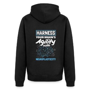 Unlock Your Brain's Potential Neuroplasticity - Unisex Premium Bio Zip Hoodie - Schwarz - Hinten - Nico (187cm)