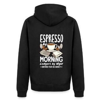 Espresso par les registres du matin par la nuit Précision - Veste à capuche bio Premium Unisexe - noir - Dos - Nico (187cm)
