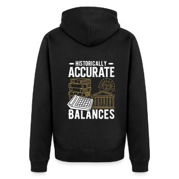 Comptable des soldes historiquement exacts - Veste à capuche bio Premium Unisexe - noir - Dos - Nico (187cm)