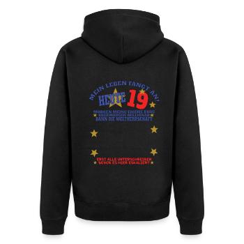 Livre d’or 19e anniversaire homme et femme - Veste à capuche bio Premium Unisexe - noir - Dos - Nico (187cm)