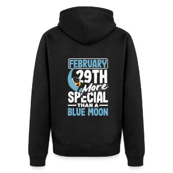 February 29th More Special Than a  Leap - Unisex Premium Bio Zip Hoodie - Schwarz - Hinten - Nico (187cm)