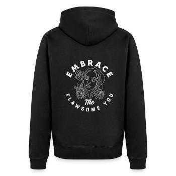 Embrace The Flawsome You Inspirational Floral - Unisex Premium Bio Zip Hoodie - Schwarz - Hinten - Nico (187cm)