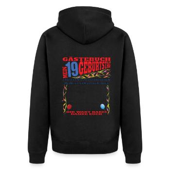 Livre d’or 19e anniversaire homme et femme - Veste à capuche bio Premium Unisexe - noir - Dos - Nico (187cm)