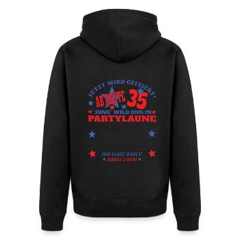 35. Geburtstag Mann und Frau Gästebuch - Unisex Premium Bio Zip Hoodie - Schwarz - Hinten - Nico (187cm)