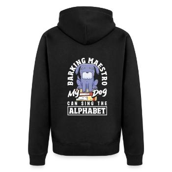 Melodic Pup Virtuoso Funny Alphabet Singing Dog - Unisex Premium Organic Zip Hoodie - black - Back - Nico (187cm)