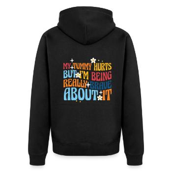Mein Bauch tut weh, aber ich bin wirklich - Unisex Premium Bio Zip Hoodie - Schwarz - Hinten - Nico (187cm)