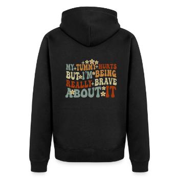 Mein Bauch tut weh, aber ich bin wirklich - Unisex Premium Bio Zip Hoodie - Schwarz - Hinten - Nico (187cm)