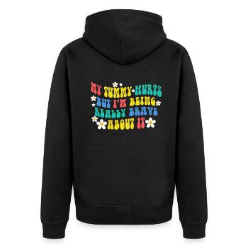 Mein Bauch tut weh, aber ich bin wirklich - Unisex Premium Bio Zip Hoodie - Schwarz - Hinten - Nico (187cm)