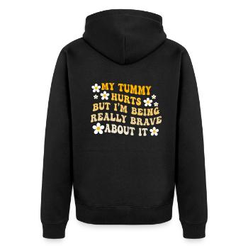 Mein Bauch tut weh, aber ich bin wirklich - Unisex Premium Bio Zip Hoodie - Schwarz - Hinten - Nico (187cm)