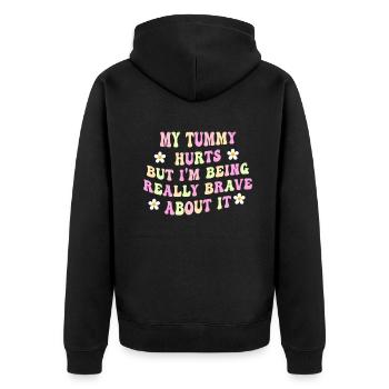Mein Bauch tut weh, aber ich bin wirklich - Unisex Premium Bio Zip Hoodie - Schwarz - Hinten - Nico (187cm)