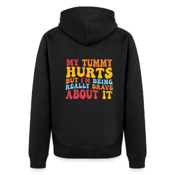 Mein Bauch tut weh, aber ich bin wirklich - Unisex Premium Bio Zip Hoodie - Schwarz - Hinten - Nico (187cm)