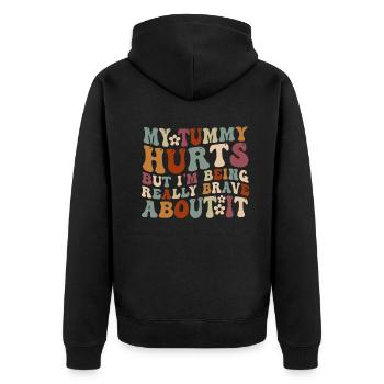Mein Bauch tut weh, aber ich bin wirklich - Unisex Premium Bio Zip Hoodie - Schwarz - Hinten - Nico (187cm)