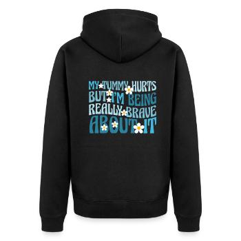 Mein Bauch tut weh, aber ich bin wirklich - Unisex Premium Bio Zip Hoodie - Schwarz - Hinten - Nico (187cm)