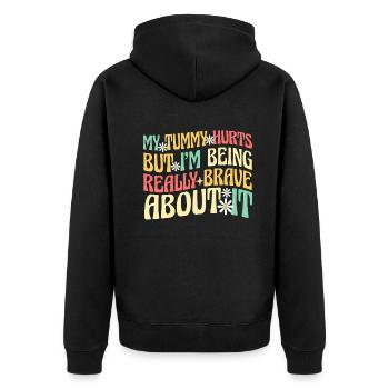 Mein Bauch tut weh, aber ich bin wirklich - Unisex Premium Bio Zip Hoodie - Schwarz - Hinten - Nico (187cm)